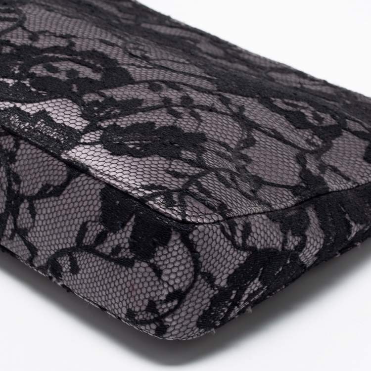 Pre Owned Gucci Grey/ Black Lace Shoulder Bag