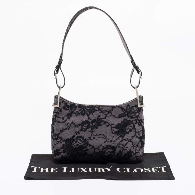 Pre Owned Gucci Grey/ Black Lace Shoulder Bag