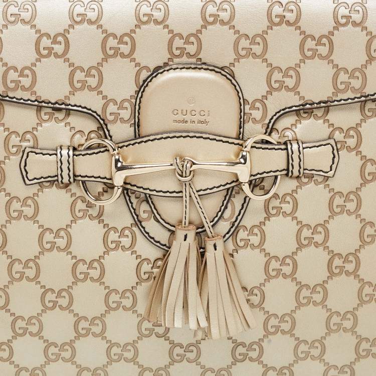 Pre Owned Gucci Metallic Beige Guccissima Leather Large Emily Chain Shoulder Bag