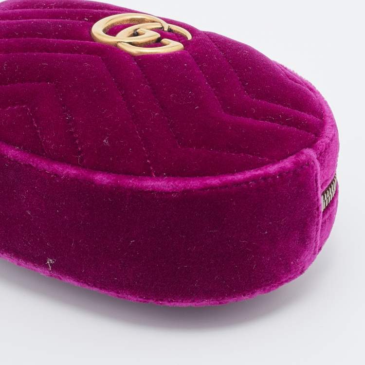 Pre Owned Gucci Purple Matelassé Velvet GG Marmont Belt Bag