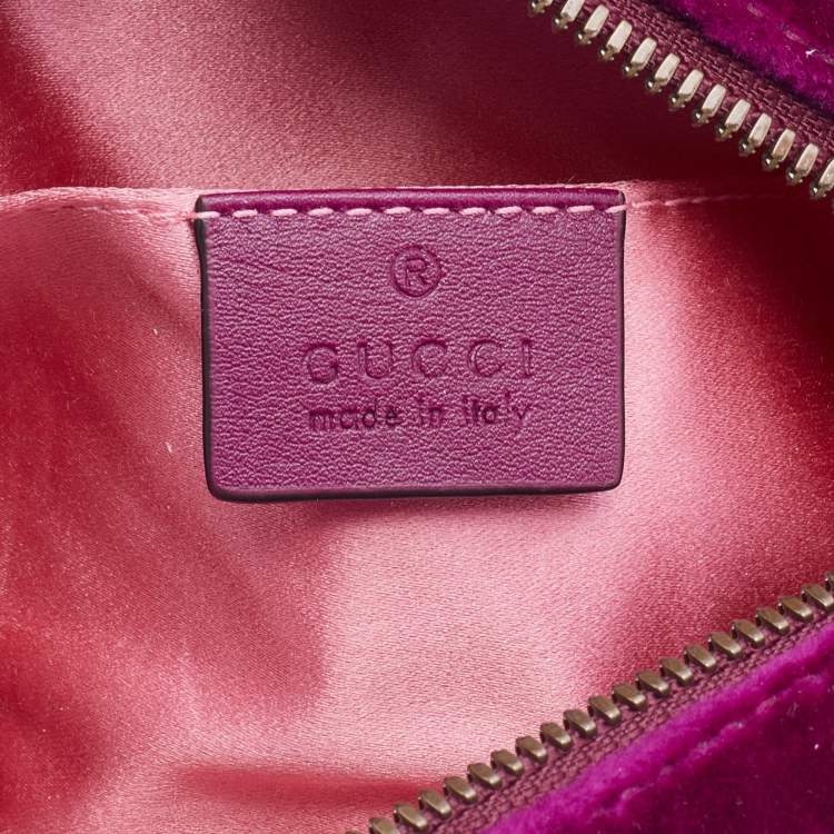 Pre Owned Gucci Purple Matelassé Velvet GG Marmont Belt Bag