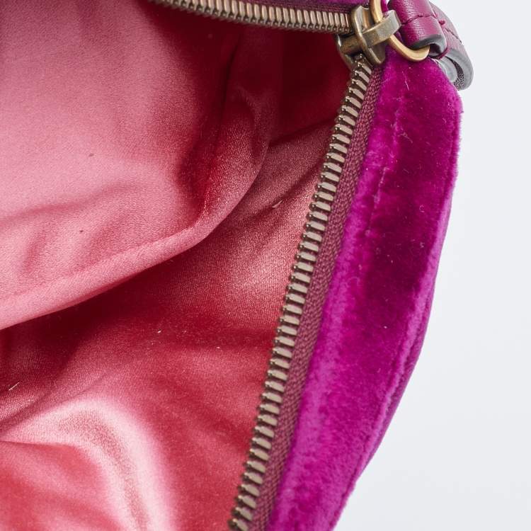 Pre Owned Gucci Purple Matelassé Velvet GG Marmont Belt Bag