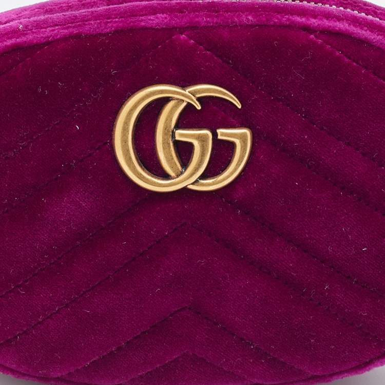 Pre Owned Gucci Purple Matelassé Velvet GG Marmont Belt Bag