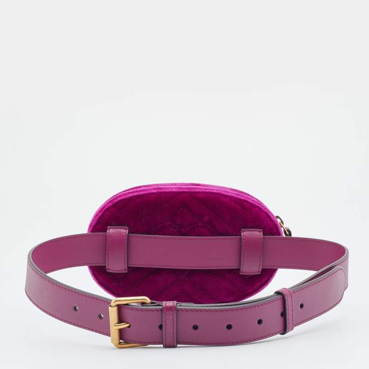 Pre Owned Gucci Purple Matelassé Velvet GG Marmont Belt Bag