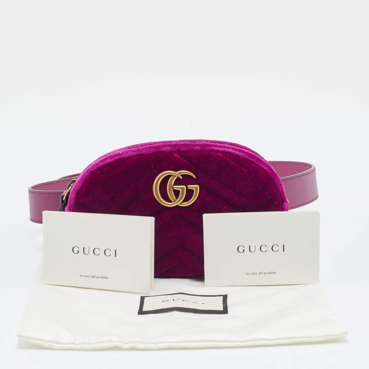 Pre Owned Gucci Purple Matelassé Velvet GG Marmont Belt Bag