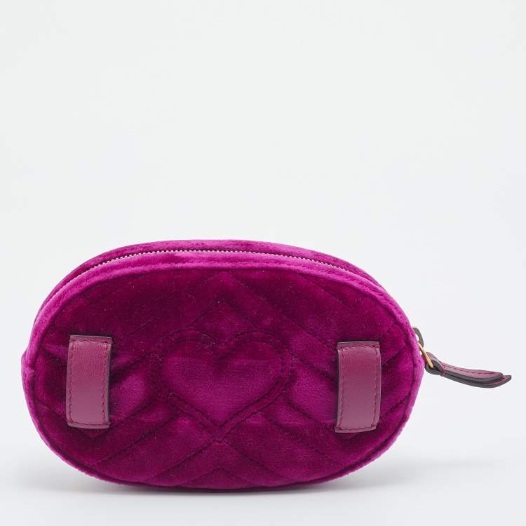 Pre Owned Gucci Purple Matelassé Velvet GG Marmont Belt Bag