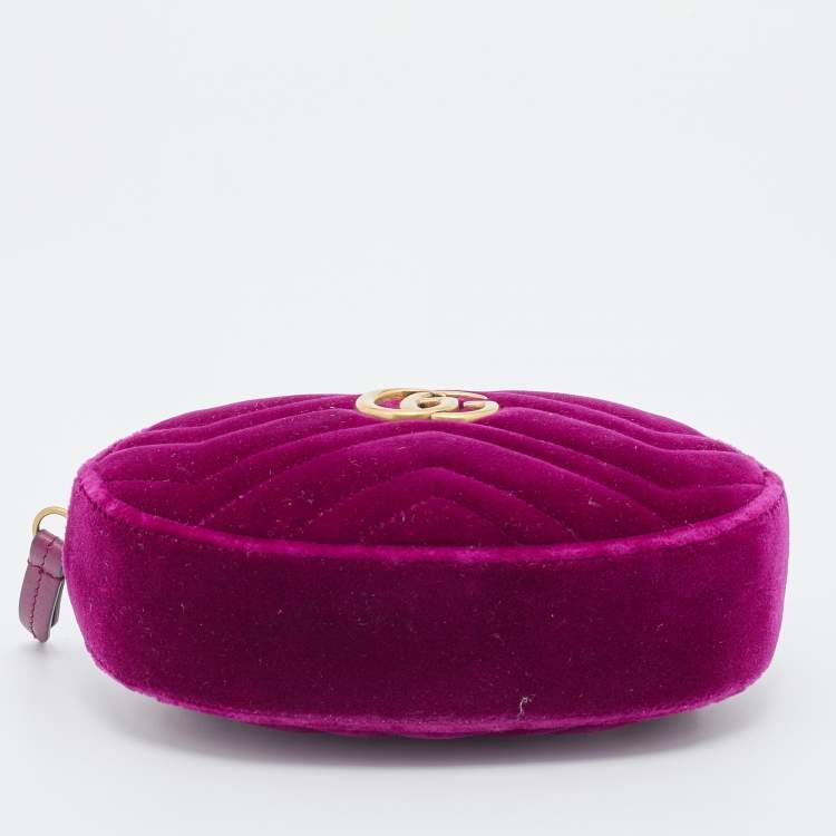 Pre Owned Gucci Purple Matelassé Velvet GG Marmont Belt Bag