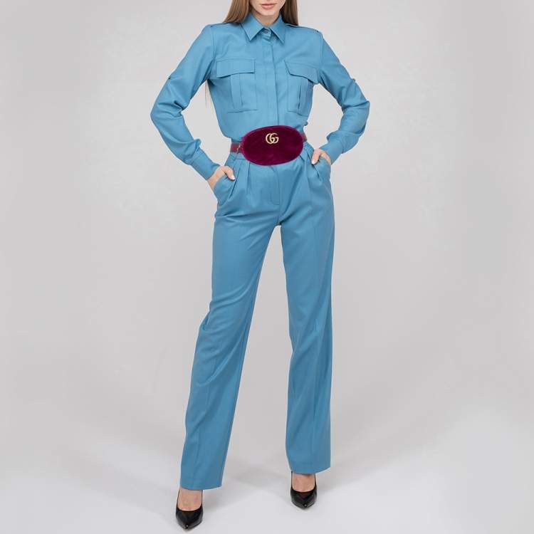 Pre Owned Gucci Purple Matelassé Velvet GG Marmont Belt Bag