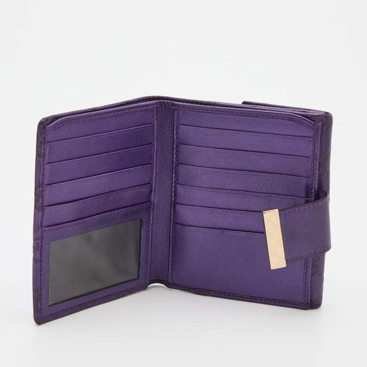 Pre Owned Gucci Metallic Purple Guccissima Leather Compact Wallet