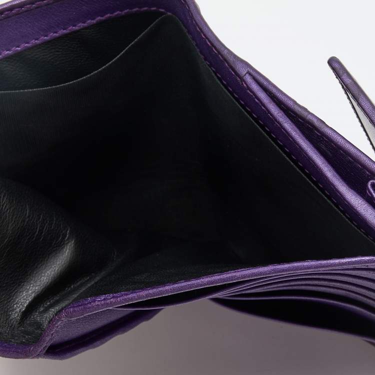 Pre Owned Gucci Metallic Purple Guccissima Leather Compact Wallet