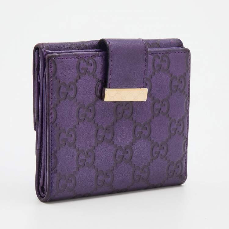 Pre Owned Gucci Metallic Purple Guccissima Leather Compact Wallet