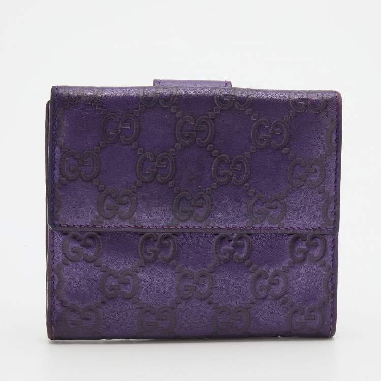 Pre Owned Gucci Metallic Purple Guccissima Leather Compact Wallet