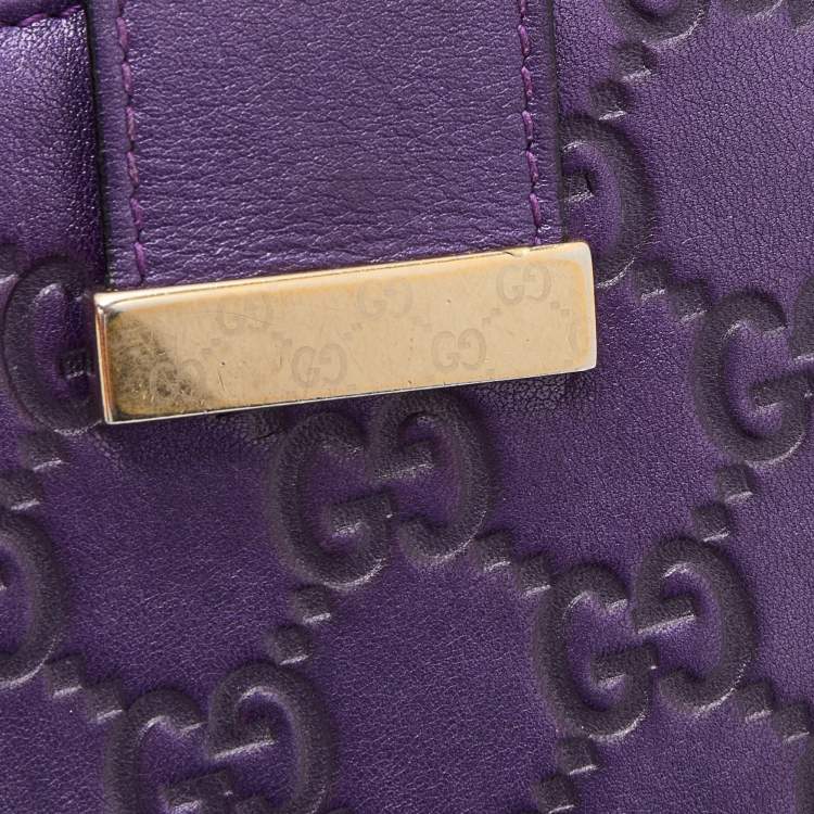 Pre Owned Gucci Metallic Purple Guccissima Leather Compact Wallet