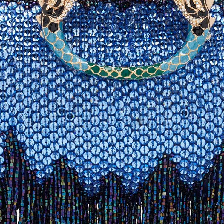 مملوكة مسبقًا Gucci Blue/Purple Crystal and Satin Fringe Dragon Embellished Evening Bag