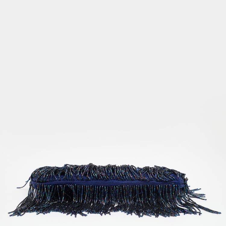 مملوكة مسبقًا Gucci Blue/Purple Crystal and Satin Fringe Dragon Embellished Evening Bag