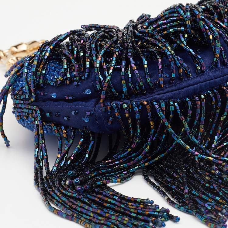 مملوكة مسبقًا Gucci Blue/Purple Crystal and Satin Fringe Dragon Embellished Evening Bag