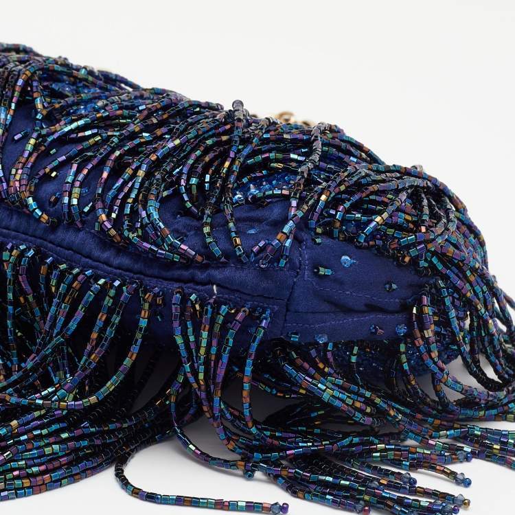 مملوكة مسبقًا Gucci Blue/Purple Crystal and Satin Fringe Dragon Embellished Evening Bag