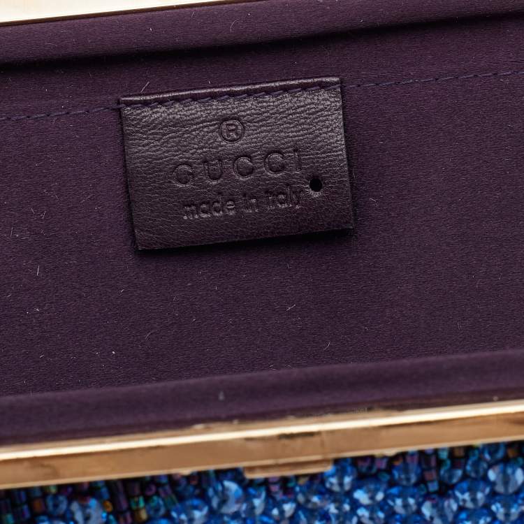 مملوكة مسبقًا Gucci Blue/Purple Crystal and Satin Fringe Dragon Embellished Evening Bag