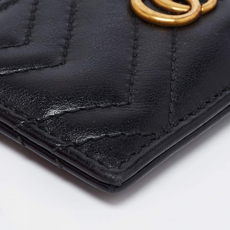 Pre Owned Gucci Black Chevron Quilted Leather GG Marmont Card Case