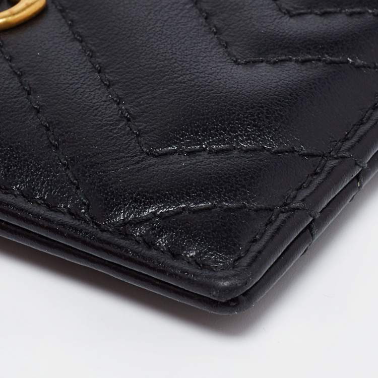 Pre Owned Gucci Black Chevron Quilted Leather GG Marmont Card Case