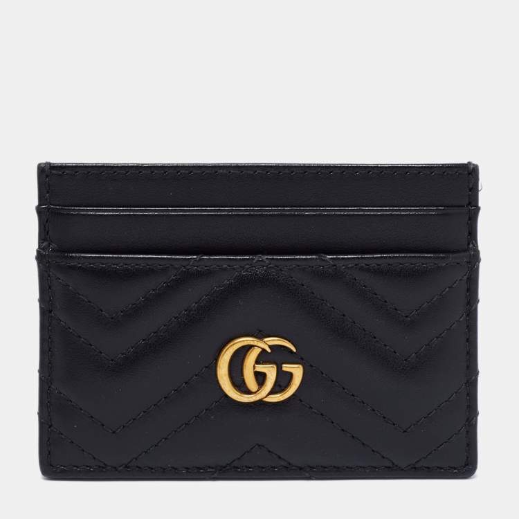 Pre Owned Gucci Black Chevron Quilted Leather GG Marmont Card Case
