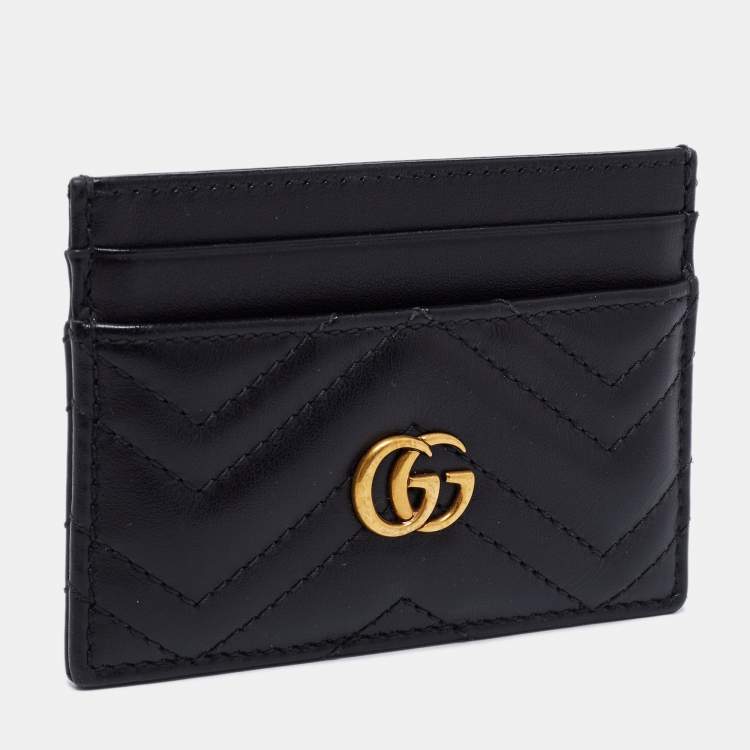 Pre Owned Gucci Black Chevron Quilted Leather GG Marmont Card Case