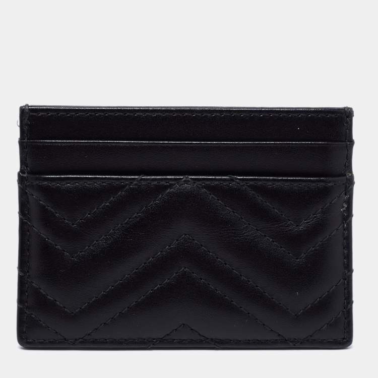 Pre Owned Gucci Black Chevron Quilted Leather GG Marmont Card Case