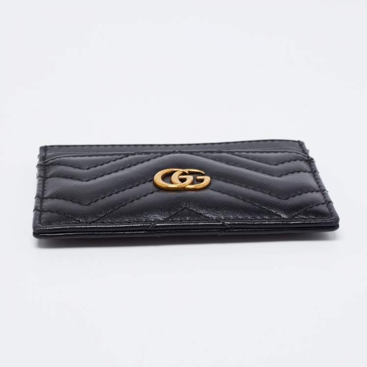 Pre Owned Gucci Black Chevron Quilted Leather GG Marmont Card Case