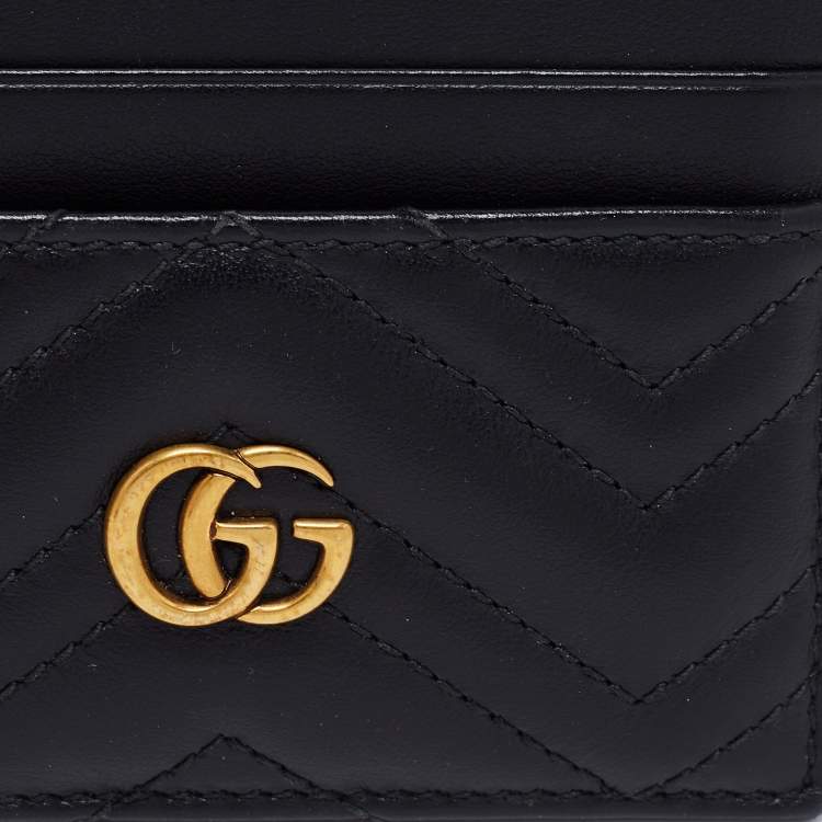 Pre Owned Gucci Black Chevron Quilted Leather GG Marmont Card Case