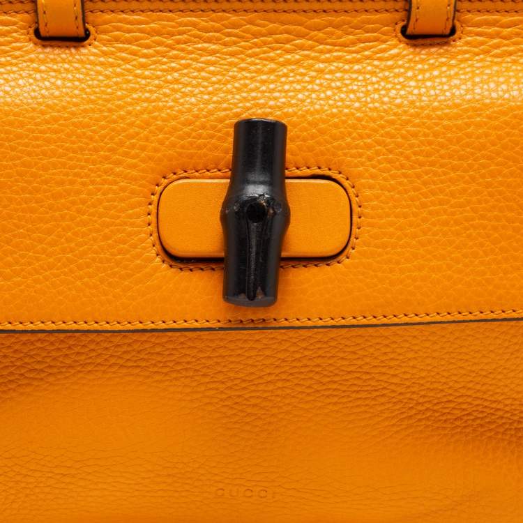Pre Owned Gucci Tangerine Leather Small Bamboo Daily Top Handle Bag