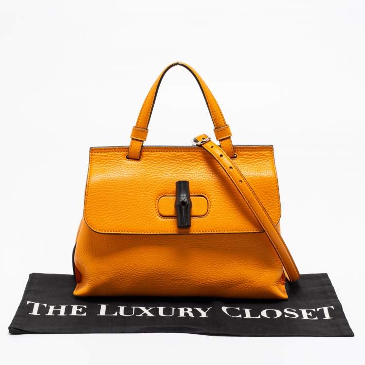 Pre Owned Gucci Tangerine Leather Small Bamboo Daily Top Handle Bag