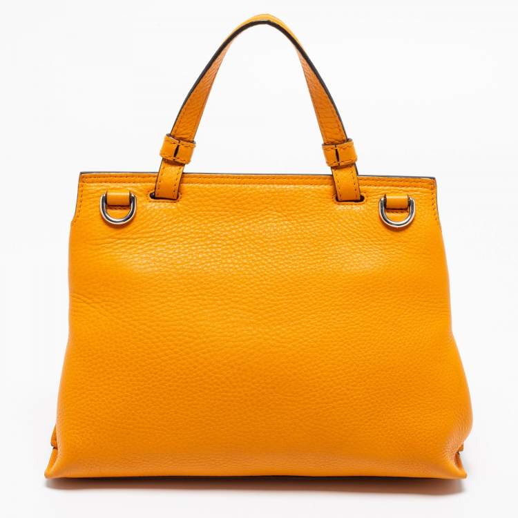 Pre Owned Gucci Tangerine Leather Small Bamboo Daily Top Handle Bag