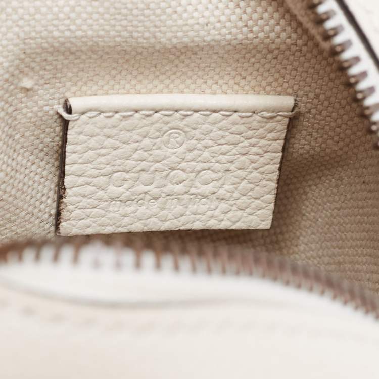 Pre Owned Gucci White Leather Logo Messenger Bag