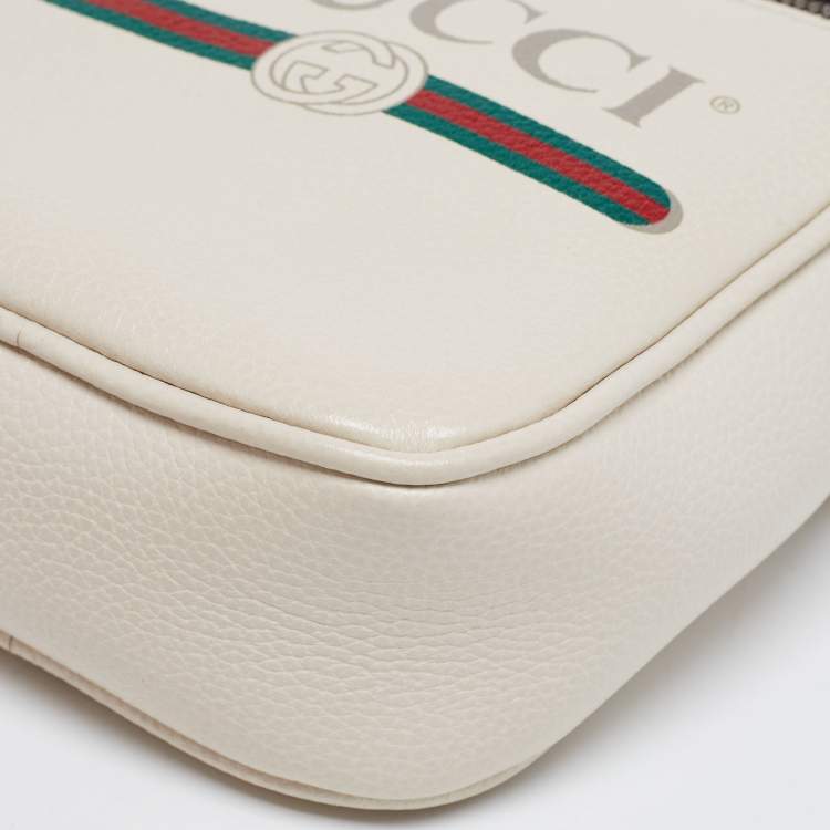 Pre Owned Gucci White Leather Logo Messenger Bag