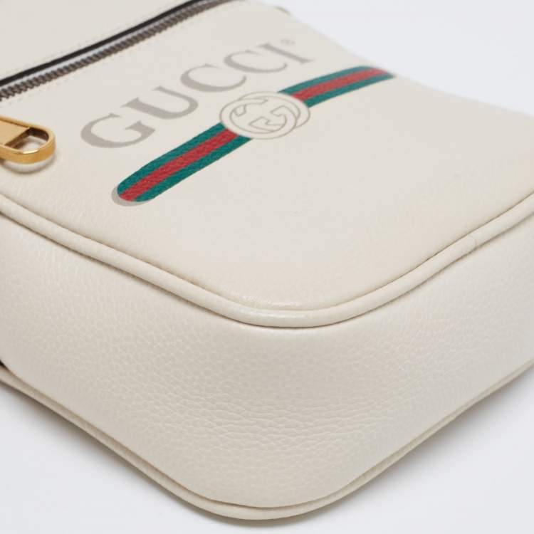 Pre Owned Gucci White Leather Logo Messenger Bag