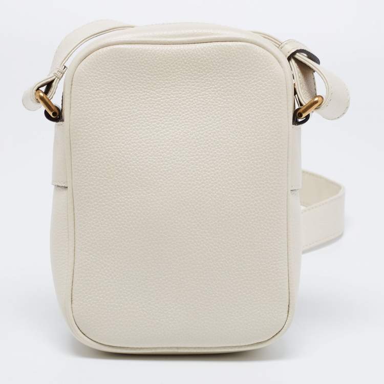 Pre Owned Gucci White Leather Logo Messenger Bag