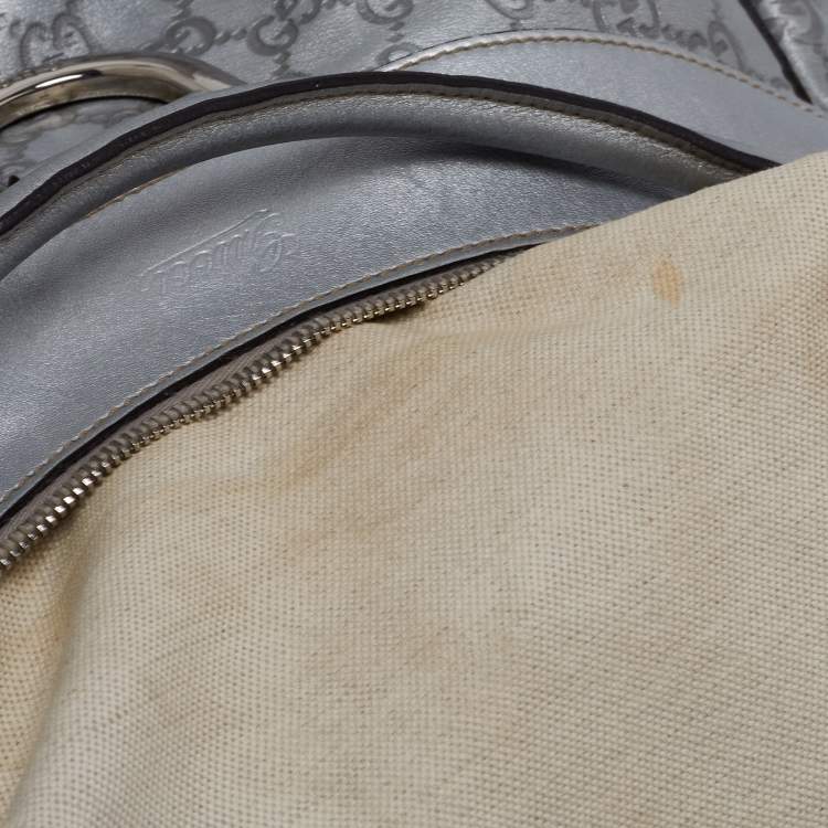 Pre Owned Gucci Silver Guccissima Leather Abbey D-Ring Large Hobo