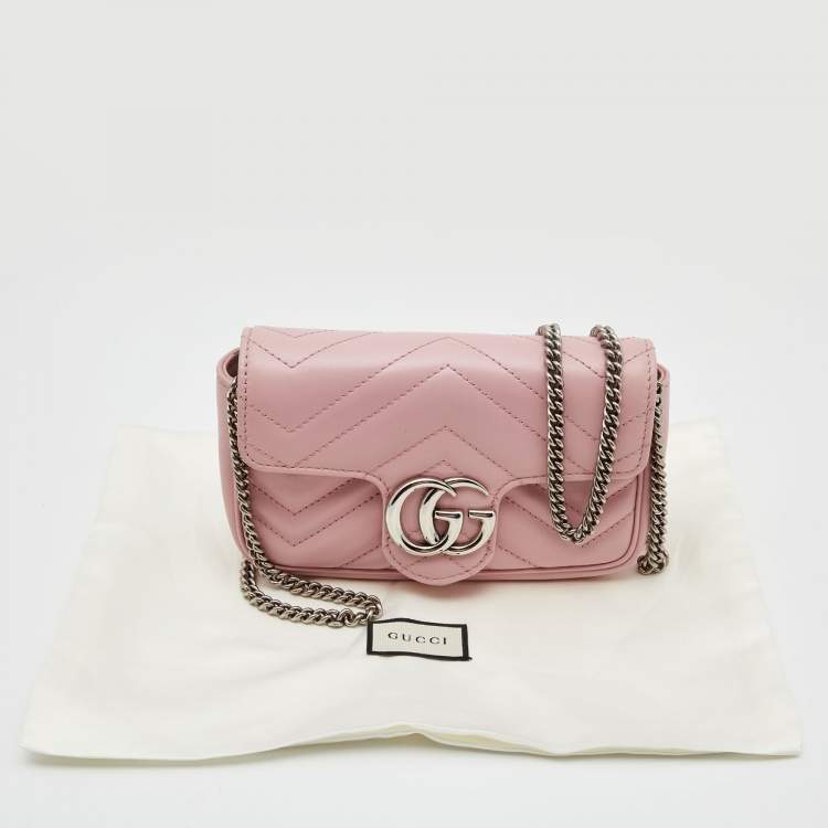 مملوكة مسبقًا Gucci Pink Matelassé Leather Super Mini GG Marmont Shoulder Bag