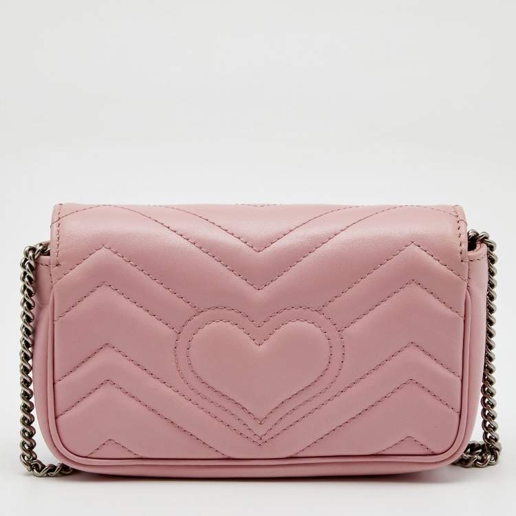 مملوكة مسبقًا Gucci Pink Matelassé Leather Super Mini GG Marmont Shoulder Bag