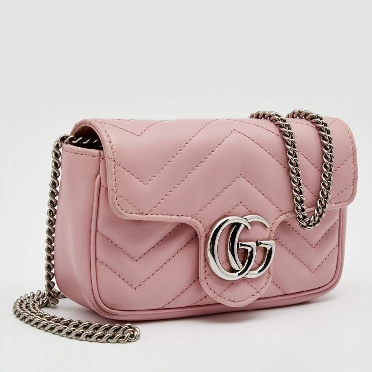 مملوكة مسبقًا Gucci Pink Matelassé Leather Super Mini GG Marmont Shoulder Bag