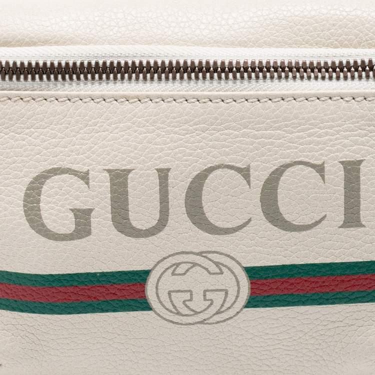 Pre Owned Gucci Off White Leather Logo Web Belt Bag