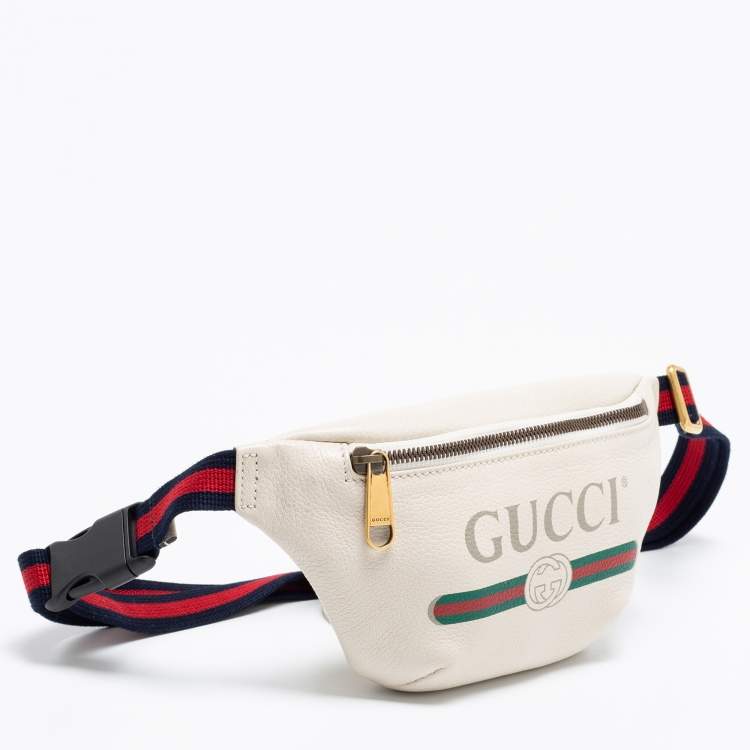 Pre Owned Gucci Off White Leather Logo Web Belt Bag
