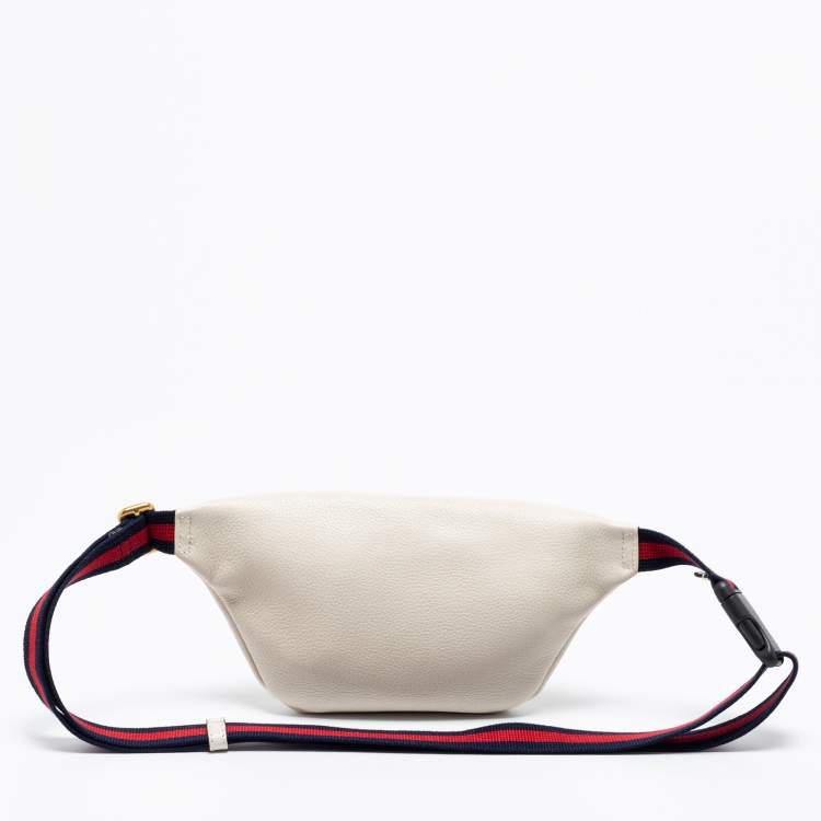 Pre Owned Gucci Off White Leather Logo Web Belt Bag