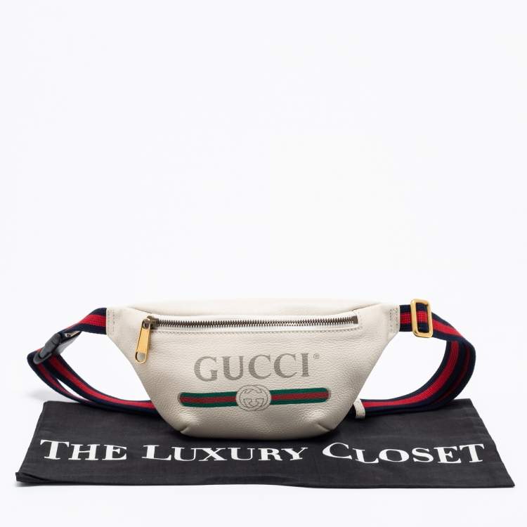 Pre Owned Gucci Off White Leather Logo Web Belt Bag