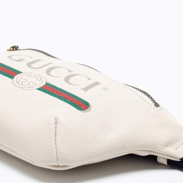 Pre Owned Gucci Off White Leather Logo Web Belt Bag