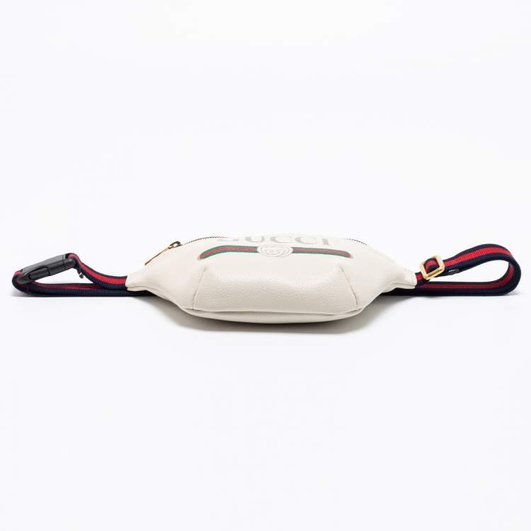 Pre Owned Gucci Off White Leather Logo Web Belt Bag