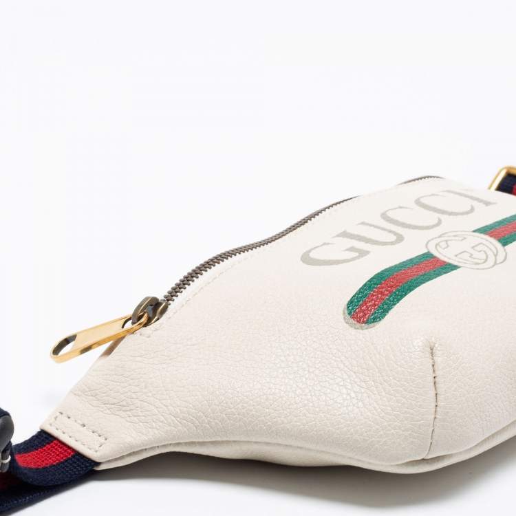 Pre Owned Gucci Off White Leather Logo Web Belt Bag
