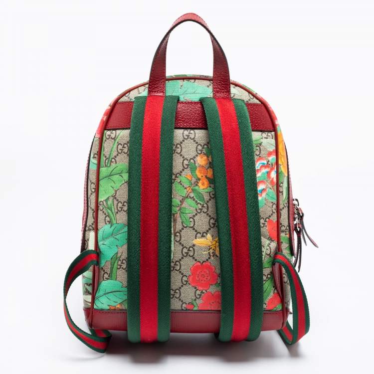 Pre Owned Gucci Beige/Red GG Supreme Canvas And Leather Tian Print Backpack