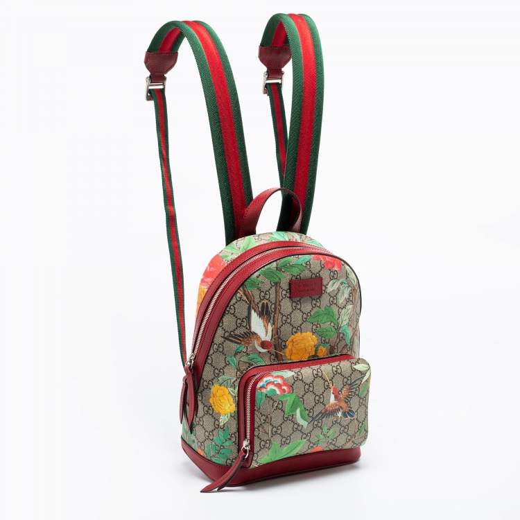 Pre Owned Gucci Beige/Red GG Supreme Canvas And Leather Tian Print Backpack