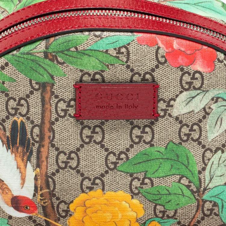 Pre Owned Gucci Beige/Red GG Supreme Canvas And Leather Tian Print Backpack